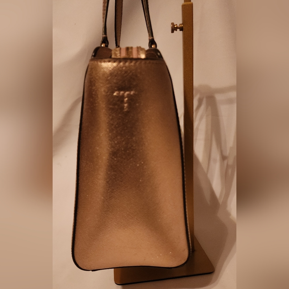 Tory Burch Shimmering Rose Gold Tote and Wallet EUC w New Crossbody Strap - Picture 5 of 16